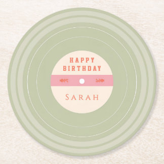 Dessous De Verre Rond Personalized Green Pastel Birthday Paper Coasters