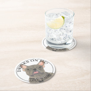 Dessous De Verre Rond Personnalisé Blue Frenchie Français Bulldog Mariag