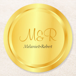 Dessous De Verre Rond Personnalisé Elégant Modèle Faux Gold Moderne