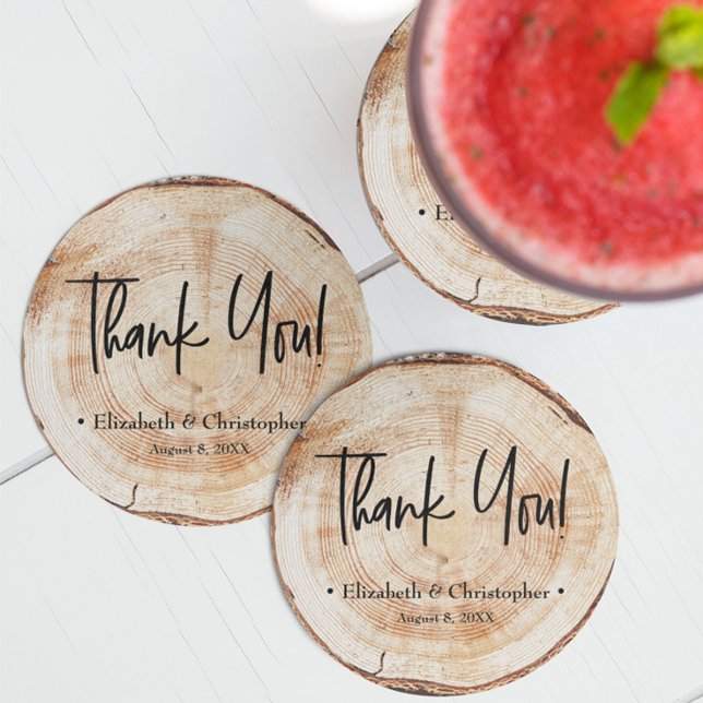 Dessous De Verre Rond Personnalisé Rustic Bois Disque Merci Mariage Co (Rustic wedding wood cut slice custom coaster guest favor gifts.)