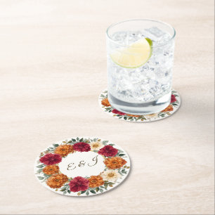 Dessous De Verre Rond Personnalisé Rustic Fall Floral Mariage
