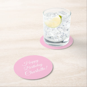 Dessous De Verre Rond Personnaliser avec nom, Joyeux Anniversaire, rose