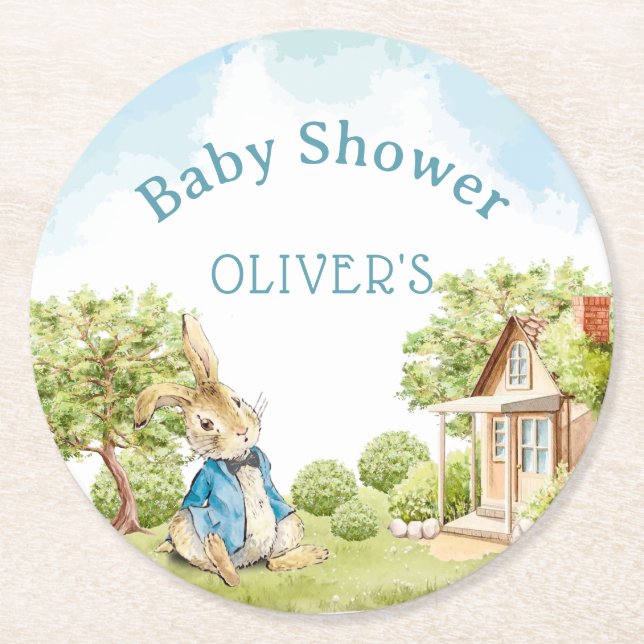 Dessous De Verre Rond Peter Rabbit Baby shower garçon (Devant)