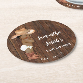 Dessous De Verre Rond Petit Africain Américain Cowboy Baby shower Occide