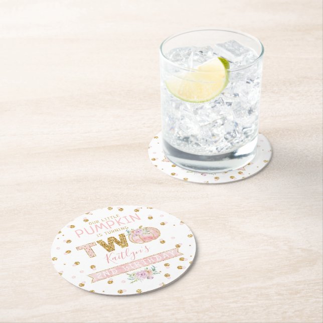 Dessous De Verre Rond Petites filles Citrouilles 2e anniversaire (En situation)