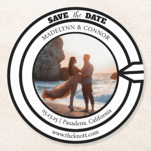 Dessous De Verre Rond Photo de script lisse Enregistrer la date Tableau