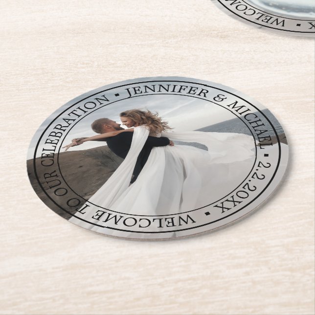 Dessous De Verre Rond photo mariage de bienvenue (Incliné)