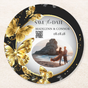 Dessous De Verre Rond Photo personnalisée Code QR Papillon Enregistrer l