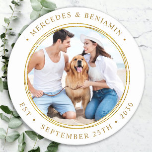 Dessous De Verre Rond Photo personnalisée Elegant Gold Mariage personnal