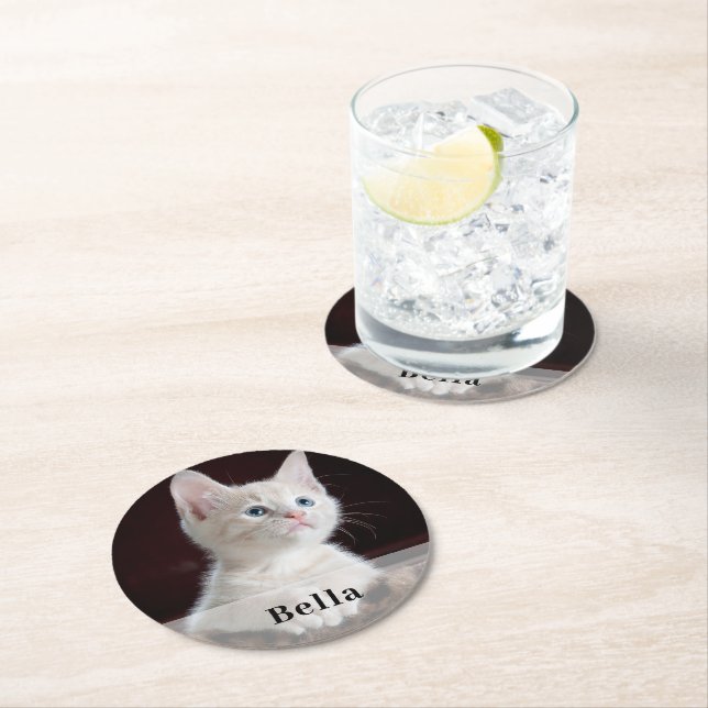 Dessous De Verre Rond Photo personnalisée et nom (En situation)