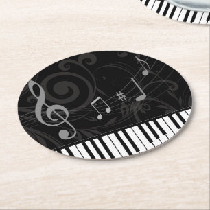 Dessous De Verre Rond Piano fantasque et notes musicales