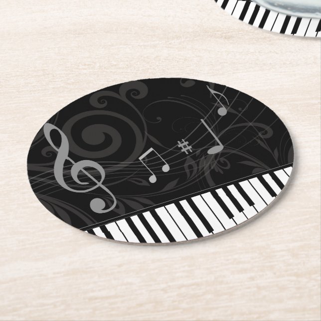 Dessous De Verre Rond Piano fantasque et notes musicales (Incliné)