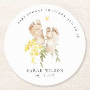 Dessous De Verre Rond Pieds bébé Jaune Floral Sexe Baby shower neutre