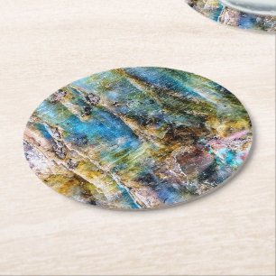 Dessous De Verre Rond Pierre blanche bleue