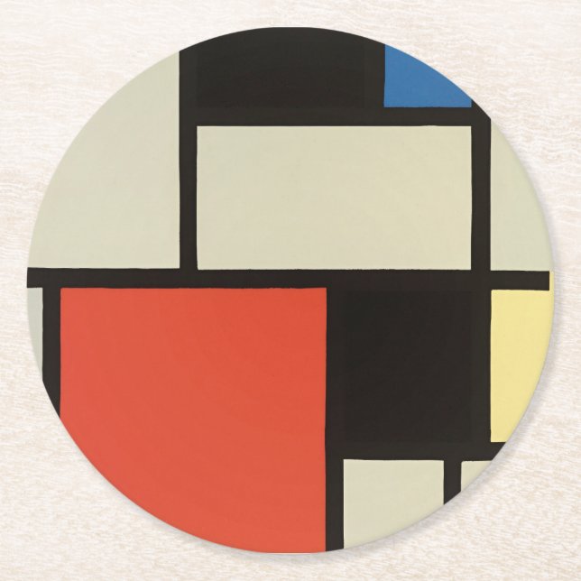 Dessous De Verre Rond Piet Mondrian Composition Peinture Abstraite (Devant)