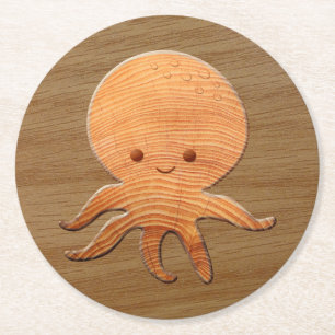 Dessous De Verre Rond Pieuvre En Carton Cute Avec Impression En Bois Fau