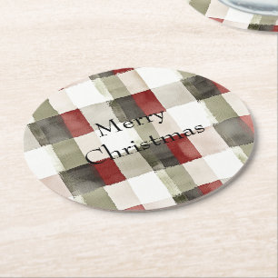Dessous De Verre Rond Pine Vert ivoire Rouge rayures