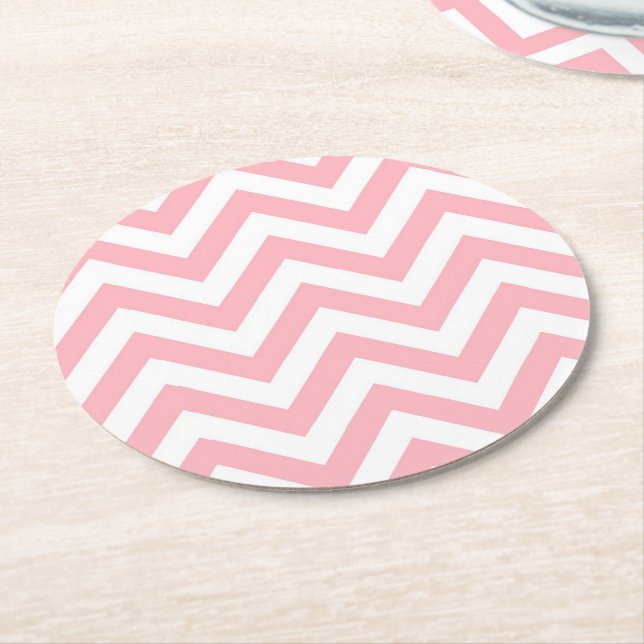 Dessous De Verre Rond Pink and White Large Chevron Zig Zag (Incliné)