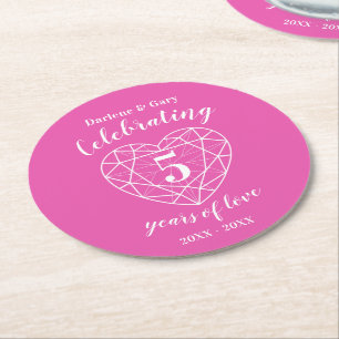 Dessous De Verre Rond Pink Tourmaline anniversaire 5 ans d'amour