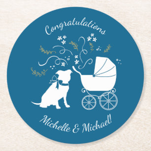 Dessous De Verre Rond Pit Bull Baby shower Pitbull Chien Blue Boy