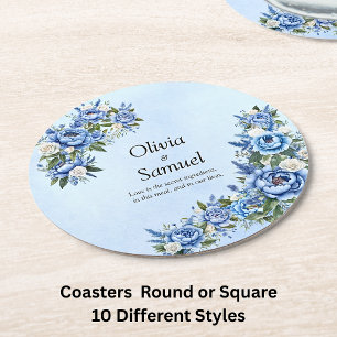 Dessous De Verre Rond Pivoine bleue sur bleu