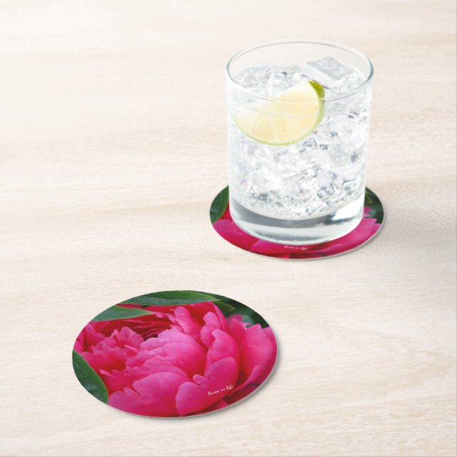 Dessous De Verre Rond Pivoine Rose Timide (En situation)