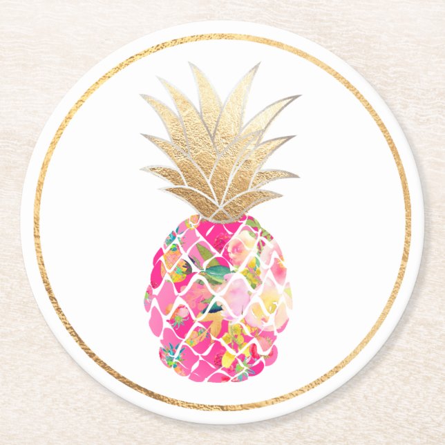 Dessous De Verre Rond PixDezines Aloha Ananas/DO-IT-YOURSELF arrière - p (Devant)