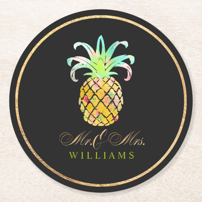 Dessous De Verre Rond PixDezines Faux Gold/Ananas (Devant)