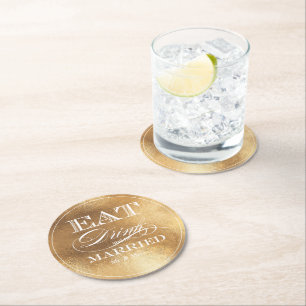 Dessous De Verre Rond PixDezines Faux Or/Manger/Boire/et Se Marier