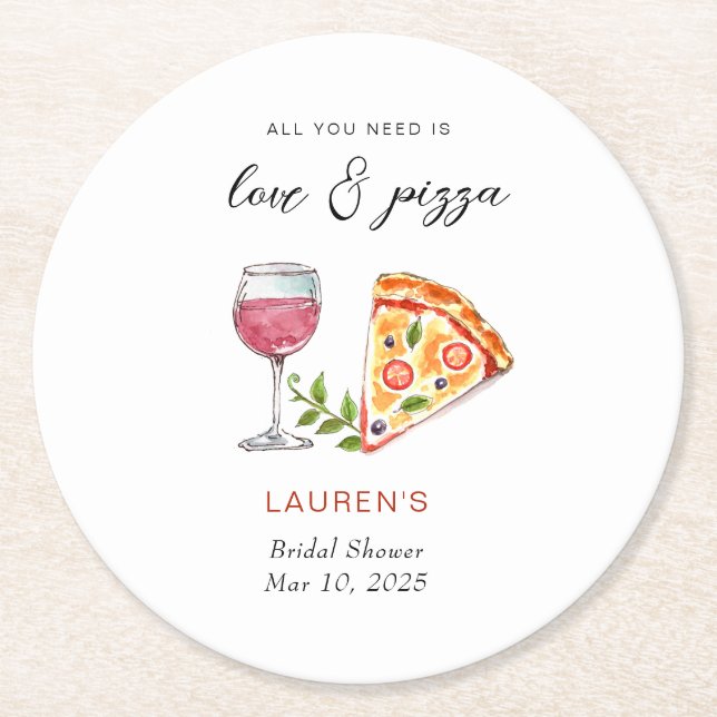 Dessous De Verre Rond Pizza et amour Douche nuptiale (Devant)