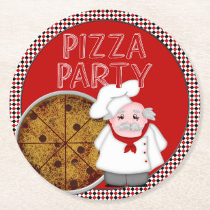 Dessous De Verre Rond Pizza Party, Style 1-Dessous de verre rouge