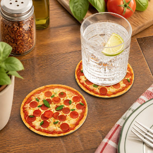 Dessous De Verre Rond Pizza Pepperoni Réaliste 