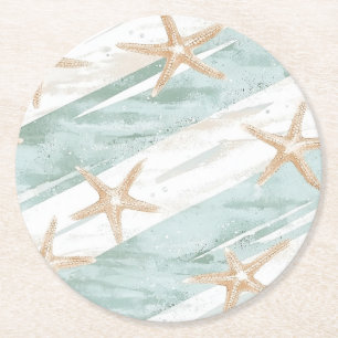 Dessous De Verre Rond Plage Aqua Mint Starfish Stripes Mariage