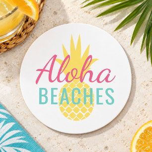 Dessous De Verre Rond Plages Aloha Tropical Jaune Ananas