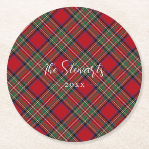 Dessous De Verre Rond Plaid Rustique Rouge Vert Ferme Tartan