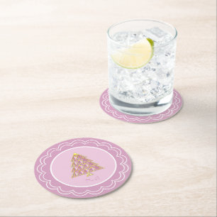 Dessous De Verre Rond Plaque en papier Joyoux Noel rose