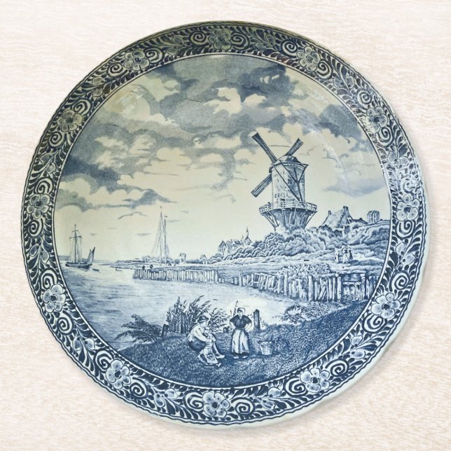 Dessous De Verre Rond Plaque hollandaise Blue Delft (Devant)