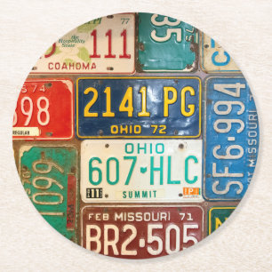 Dessous De Verre Rond Plaques de licence Rusty Retro
