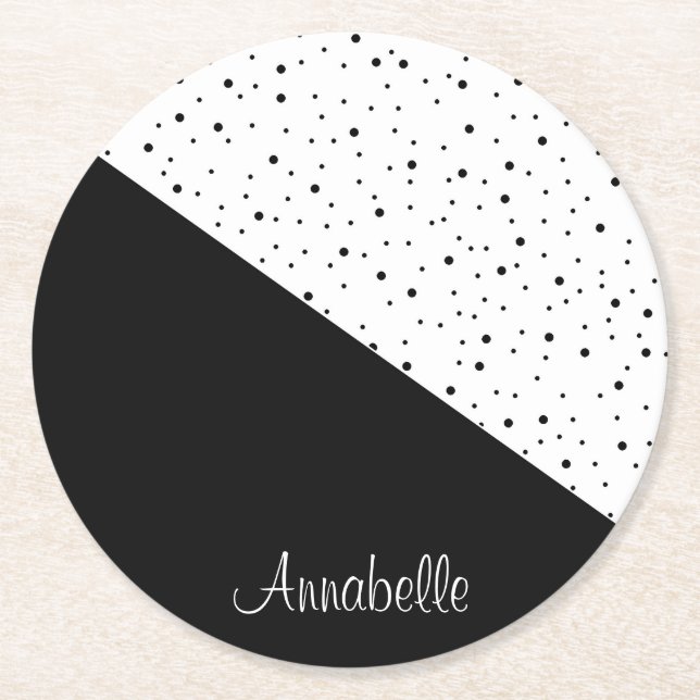 Dessous De Verre Rond Points noirs et blancs (Devant)