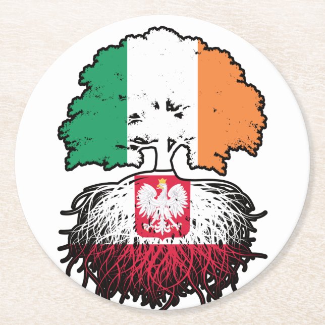 Dessous De Verre Rond Pologne Pologne Irlande Irlande Arbre drapeau (Devant)