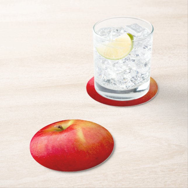DESSOUS DE VERRE ROND POMME DÉLICIEUSE ROUGE (En situation)