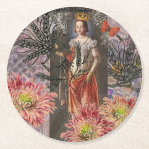 Dessous De Verre Rond Portrait de femme Vierge Antique Coloré Riche