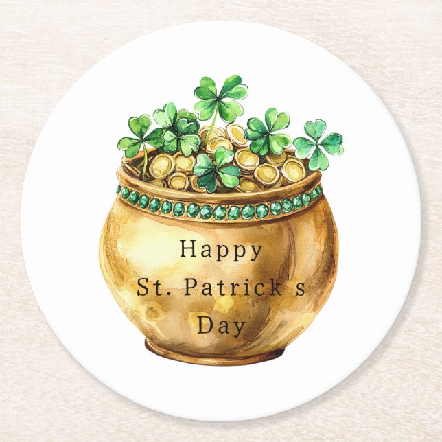 Dessous De Verre Rond Pot vert de trèfles de la Saint-Patrick  (Devant)
