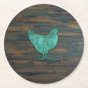 Dessous De Verre Rond Poulet rustique (Teal)