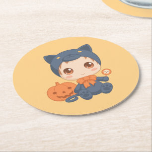 Dessous De Verre Rond Première Halloween mignonne bébé noir costume d