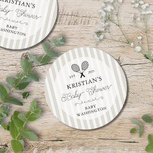 Dessous De Verre Rond Preppy Beige Tennis Country Club Baby shower