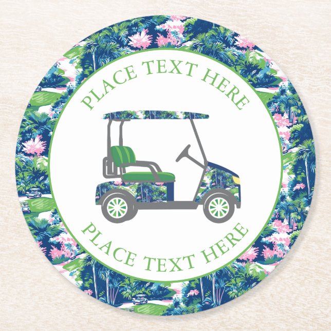 Dessous De Verre Rond Preppy Golf Print Golf Cart (Devant)