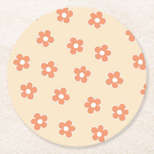 Dessous De Verre Rond Preppy Peach White Hippie Flower Motif