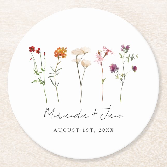 Dessous De Verre Rond Pride lesbienne Fleur sauvage minimale Mariage flo (Devant)