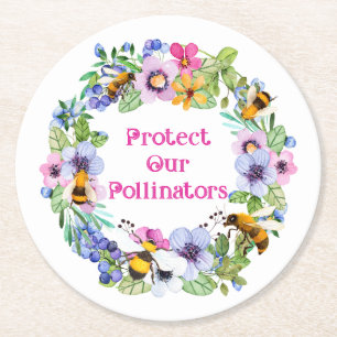 Dessous De Verre Rond Protéger nos pollinisateurs Fleurs d'abeilles